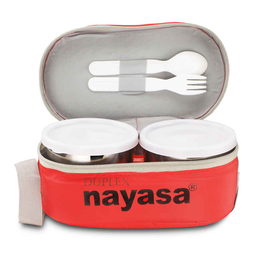 Nayasa Duplex Deluxe Stainless Steel Lunch Box Tiffin with Insulated Bag | Red