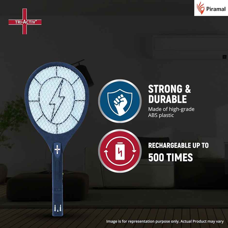 Tri-Activ Piramal Anti Mosquito Racket | Insect Killer & Fly Swatter | Long Lasting Battery | Black