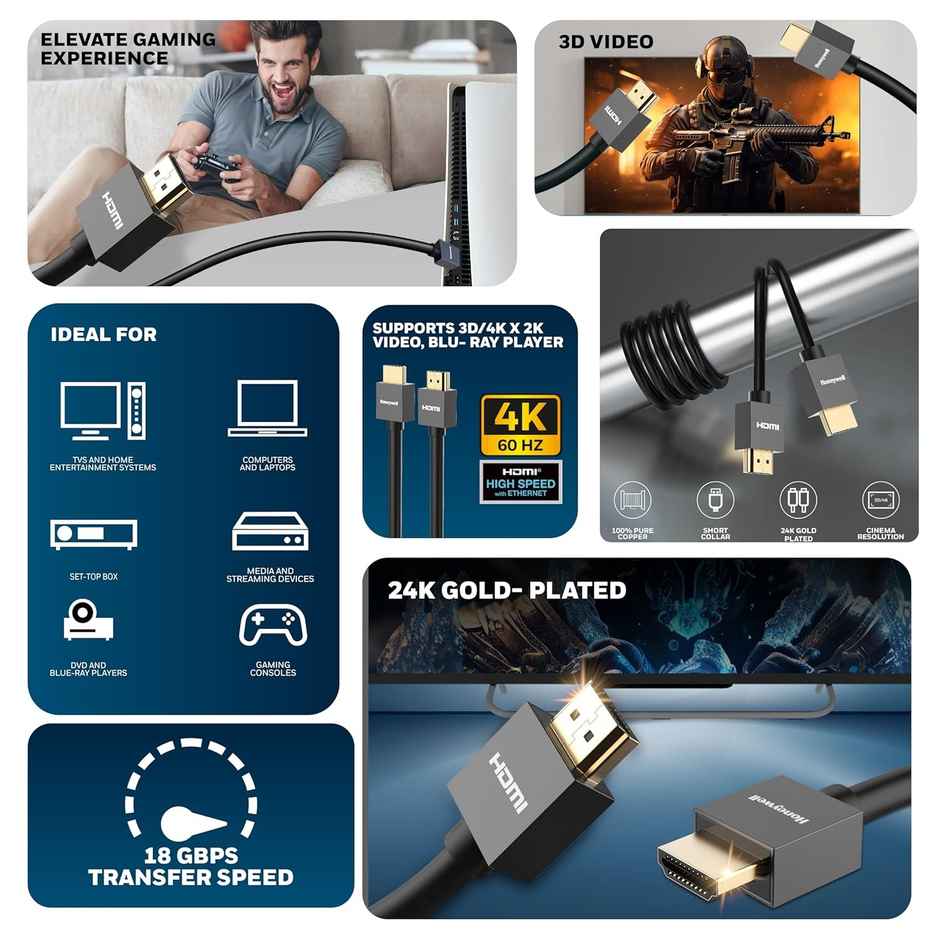 Honeywell Hdmi 2 Mtr With Ethernet - 2.0 Compliant Slim
