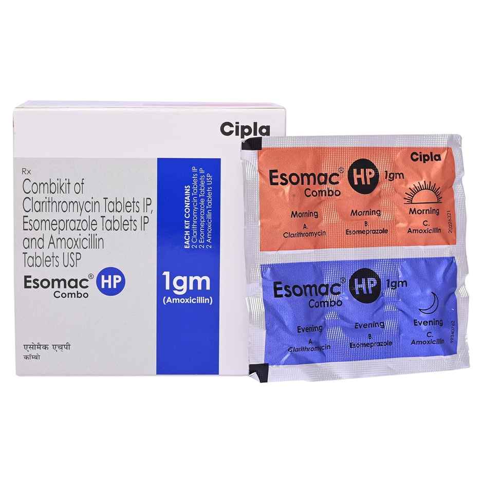 Esomac HP 1000mg/500mg/40mg Tablet Combikit
