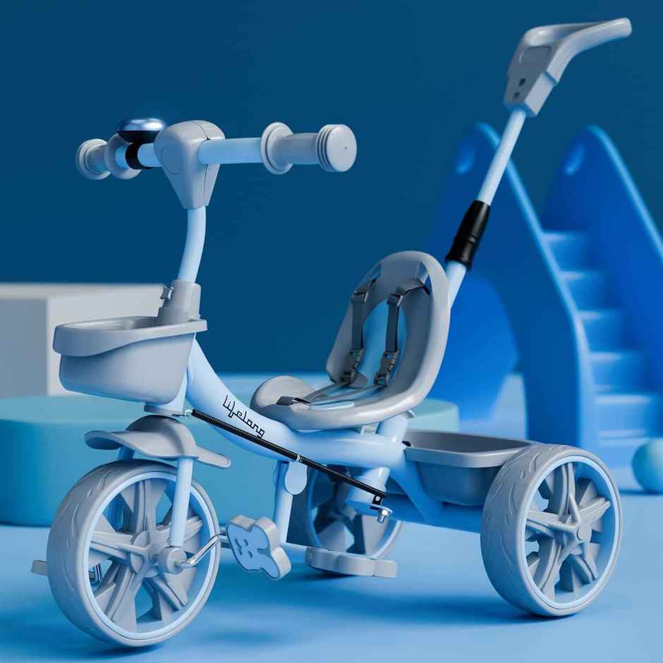 Lifelong Kids Tricycle 2-5 Years with Parental Control | EVA Wheels | Blue & Grey | 30 kg