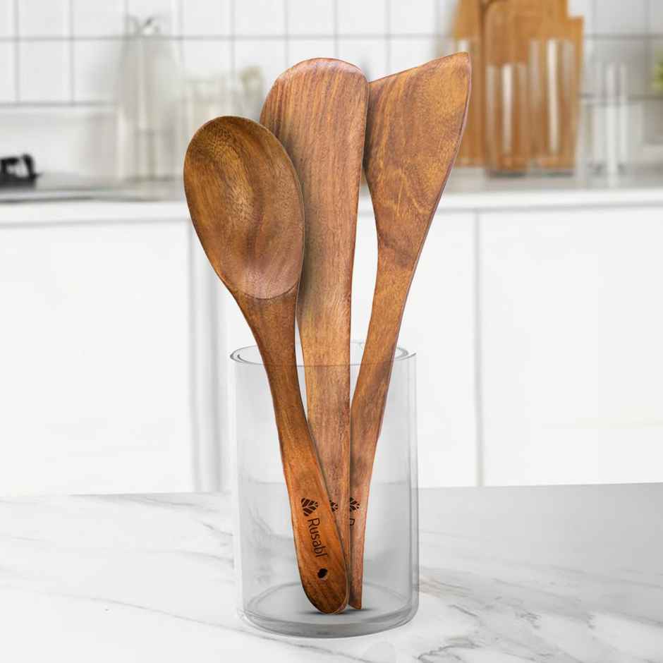 Rusabl Pure Sheesham Wooden Spatulas for Cooking & Baking, Non-Stick, Heat Resistant