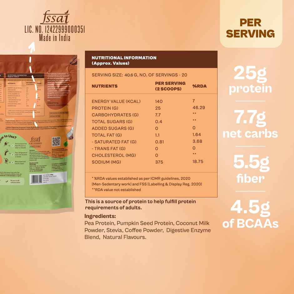 Origin Nutrition Daily Plant Protein Filter Coffee Flavour- 20 Servings