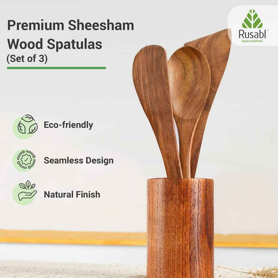 Rusabl Pure Sheesham Wooden Spatulas for Cooking & Baking, Non-Stick, Heat Resistant