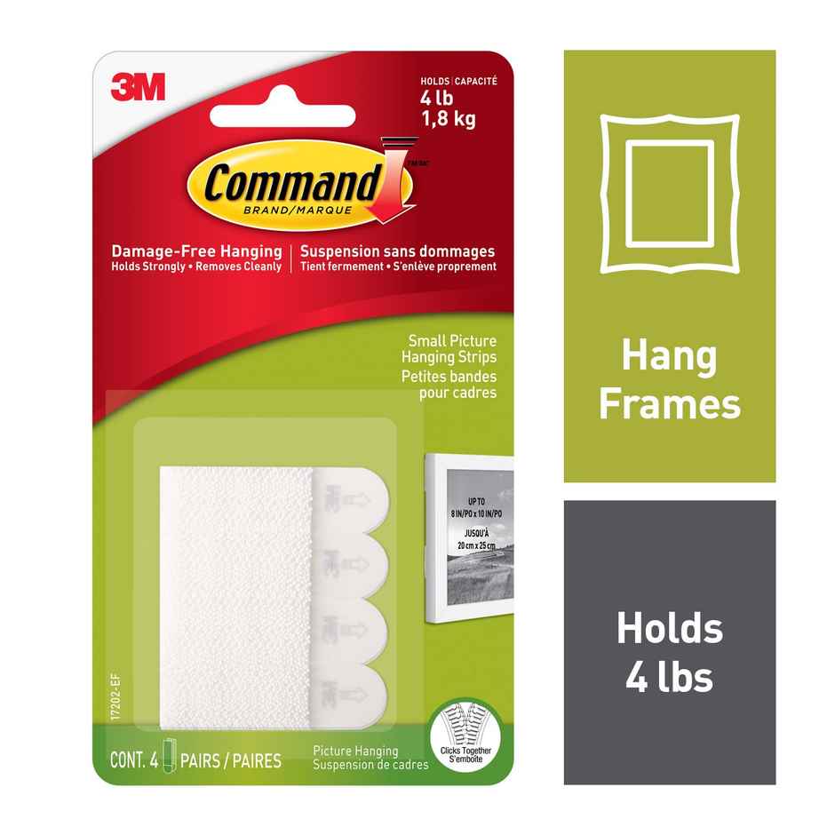 Command Picture Hanging Strips - Small, Capacity - 1.8Kg | Pack Of 4