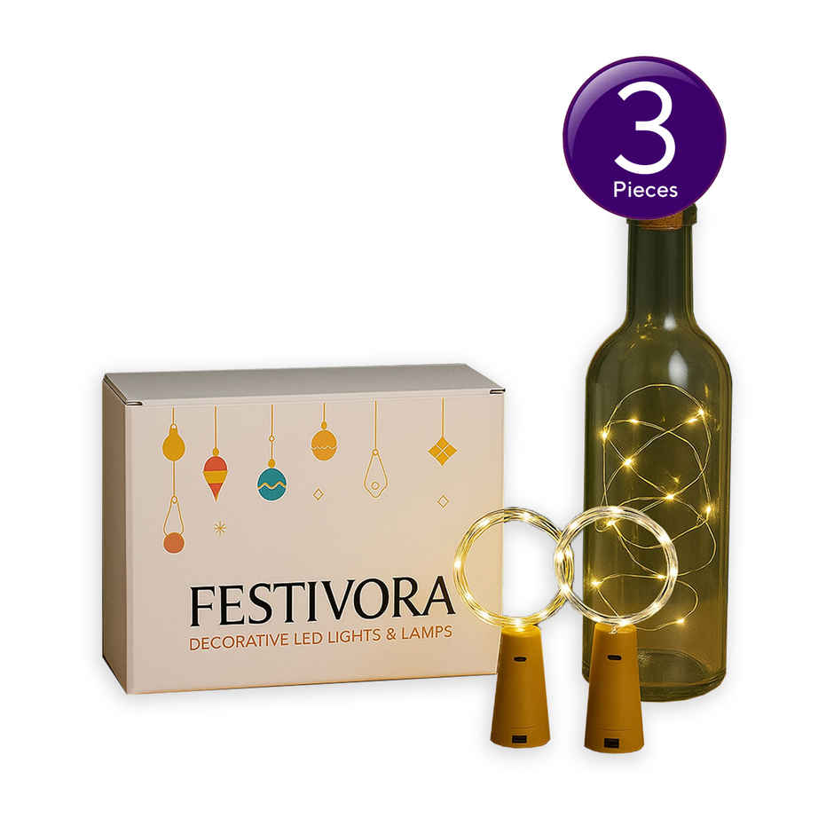 Festivora Pack of 2 Bottle Cork LED Lights - Warm White, Battery Operated Lights for Decoration Combo 