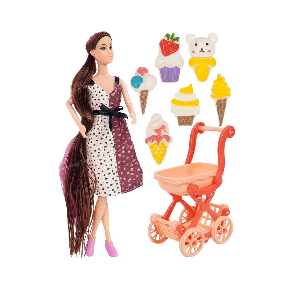 Toyshine Alia Doll With Ice Cream Pretend Play Set For Age 3+ Fun Roll Play Toy Set - Brown