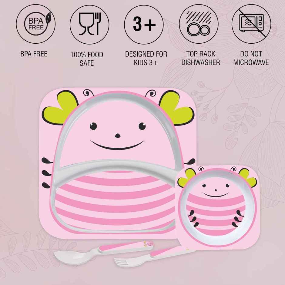Cello Kids Meal Melamine Dinner Set with Lady Bug Print | Pink, Set of 4
