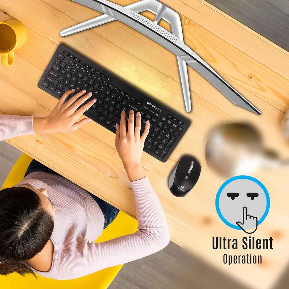 Zebronics Zeb-Companion 500 2.4GHz Wireless Keyboard & Mouse Combo, USB Nano Receiver, Chiclet Keys, Ultra Silent, Power On/Off Switch, Rupee Key, for PC/Mac/Laptop - Black