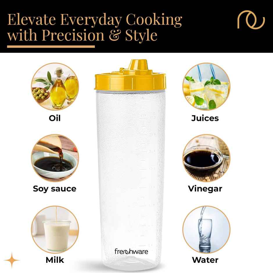 Frenchware Oil Dispenser, BPA-Free Plastic, 100% Food-Grade | 2 Pack, 1 L Each - Textured Yellow