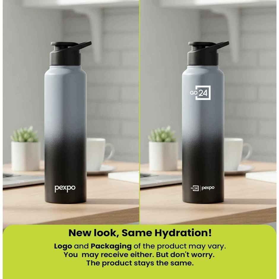 Go24 | Pexpo Craft Pro Stainless Steel Sports | Fridge Water Bottle with Sipper Cap | Grey and Black Ombre