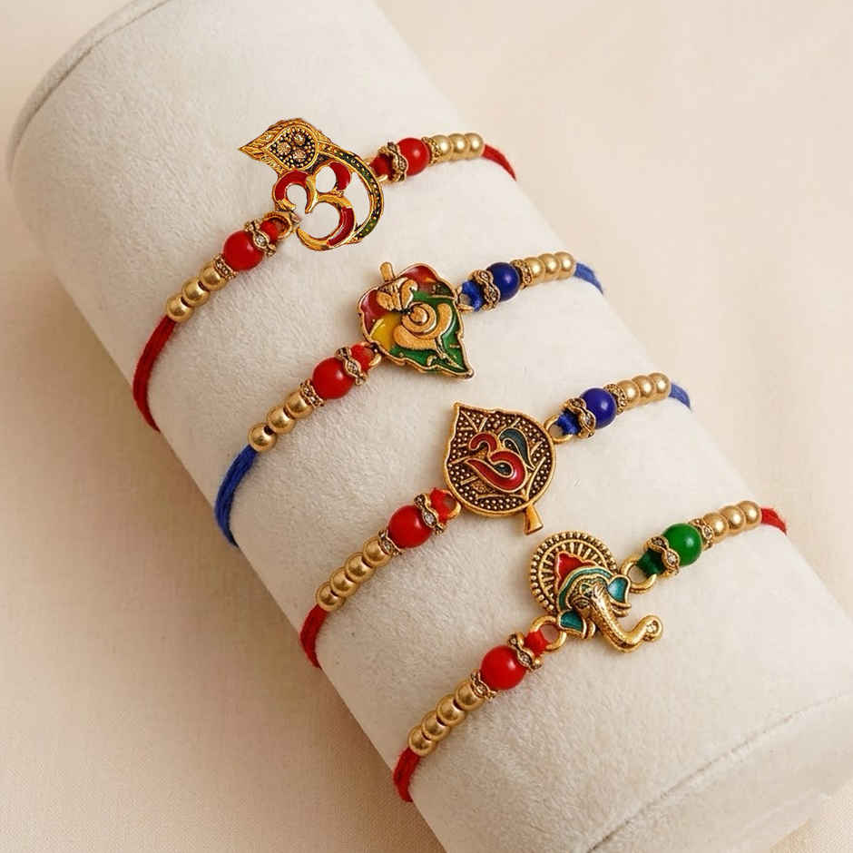 Om Leaf Ganesha Rakhi Combo with Roli Chawal Pack Raksha Bandhan Rakhi | Ecraftindia