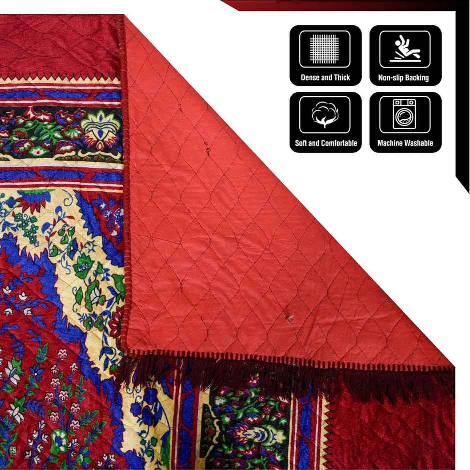 Kuber Industries Velvet Printed Carpets & Rugs for Bedroom-Home Decor|6.5x7.5 Ft|Maroon