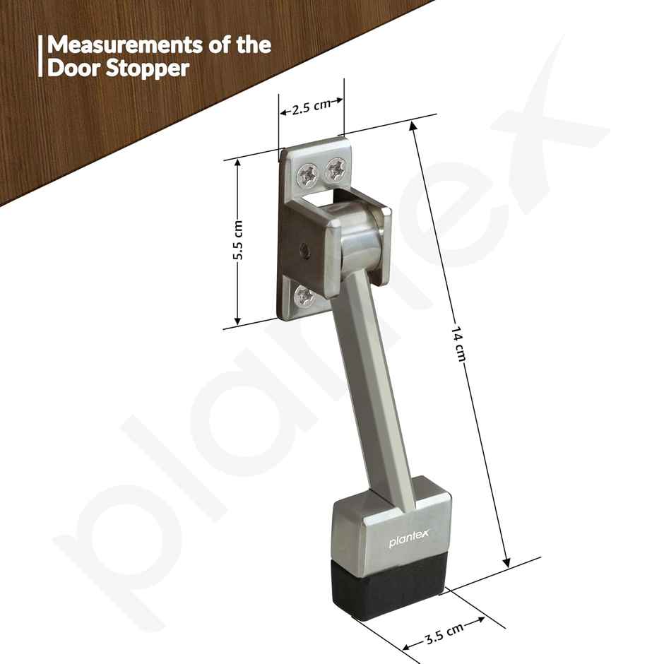 Plantex Heavy Duty Door Stopper with Rubber Grip for Wooden Doors - Silver Matt Finish