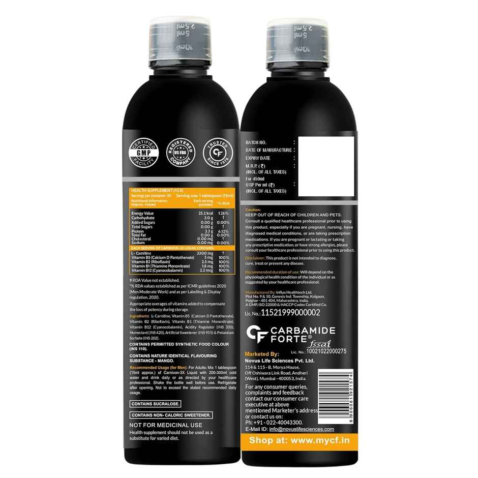 Carbamide Forte L Carnitine Liquid 3300mg Per Serving with Added Vitamins - Mango Flavour
