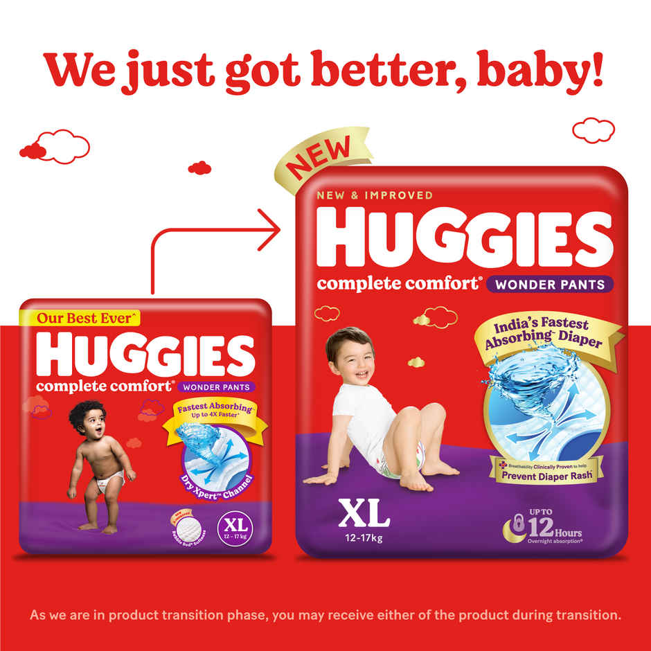 Huggies Complete Comfort Wonder Baby Diapers | Pant Style | XL | 34 pcs