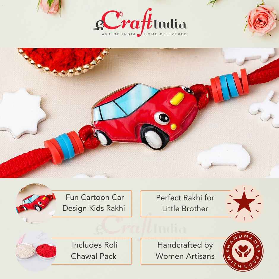 Ecraftindia Roli Chawal Chandan Mishri Pouch Combo For Rakhi (1pc) & Ecraftindia Cartoon Car Rakhi | Raksha Bandhan Rakhi | Roli Chawal Pack (1pc) & Ecraftindia Monkey Cartoon Rakhi | Raksha Bandhan Rakhi | Roli Chawal Pack (1pc) & Ecraftindia Batman Rakhi | Raksha Bandhan Rakhi For Bhai Bhaiya | Roli Chawal Pack (1pc) Combo