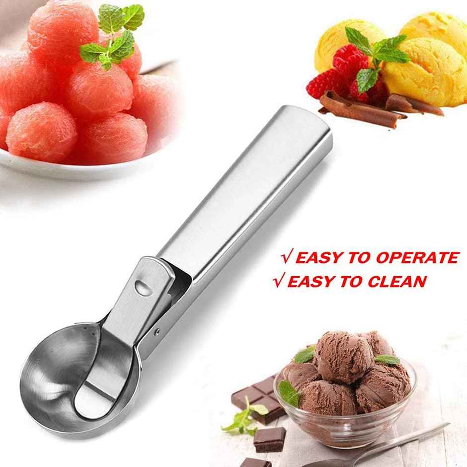Kuber Industries Stainless Steel Spring/Trigger Ice Cream Scoop (Silver)-KUBMART2855
