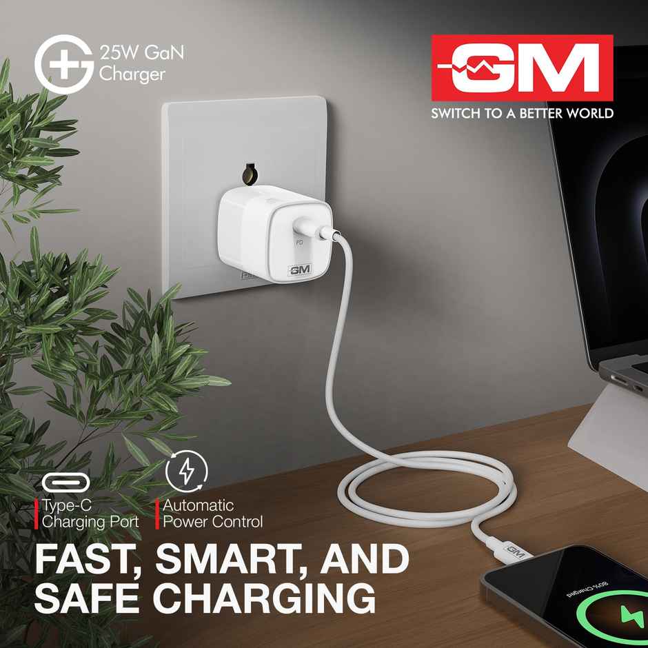 GM G Plus 25W GaN Fast Charger with USB C and USB A Ports