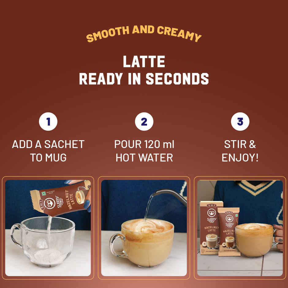 Sleepy Owl Hazelnut Latte Medium Roast Coffee Premix