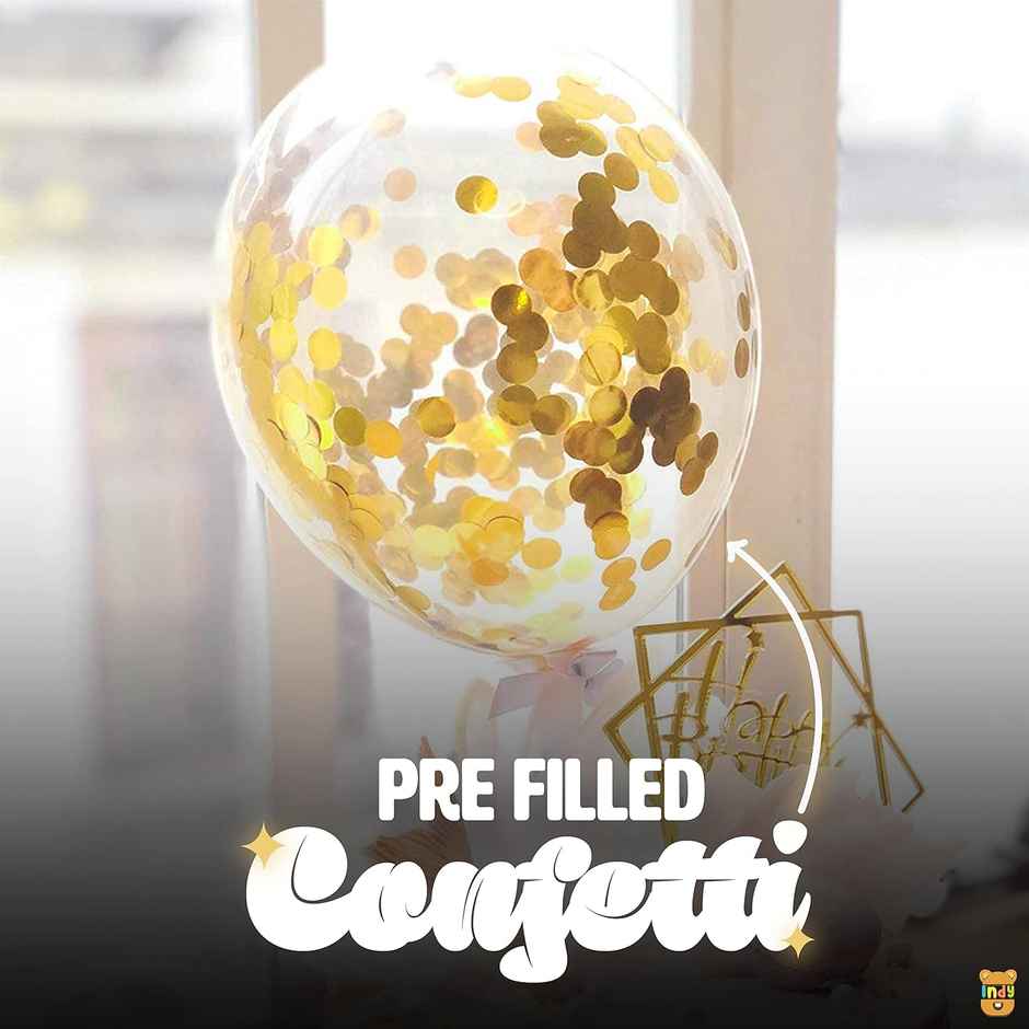 Just Party Golden Confetti Balloons For Decoration - Pack Of 10 Transparent Balloons