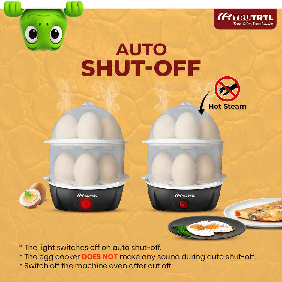 truTRTL Smart 4-in-1 Egg Boiler Machine 350 Watts | Boil upto 14 Eggs, Poach Eggs, Steam Vegetables Make Dhokla, Reheat (828 ml) - Black