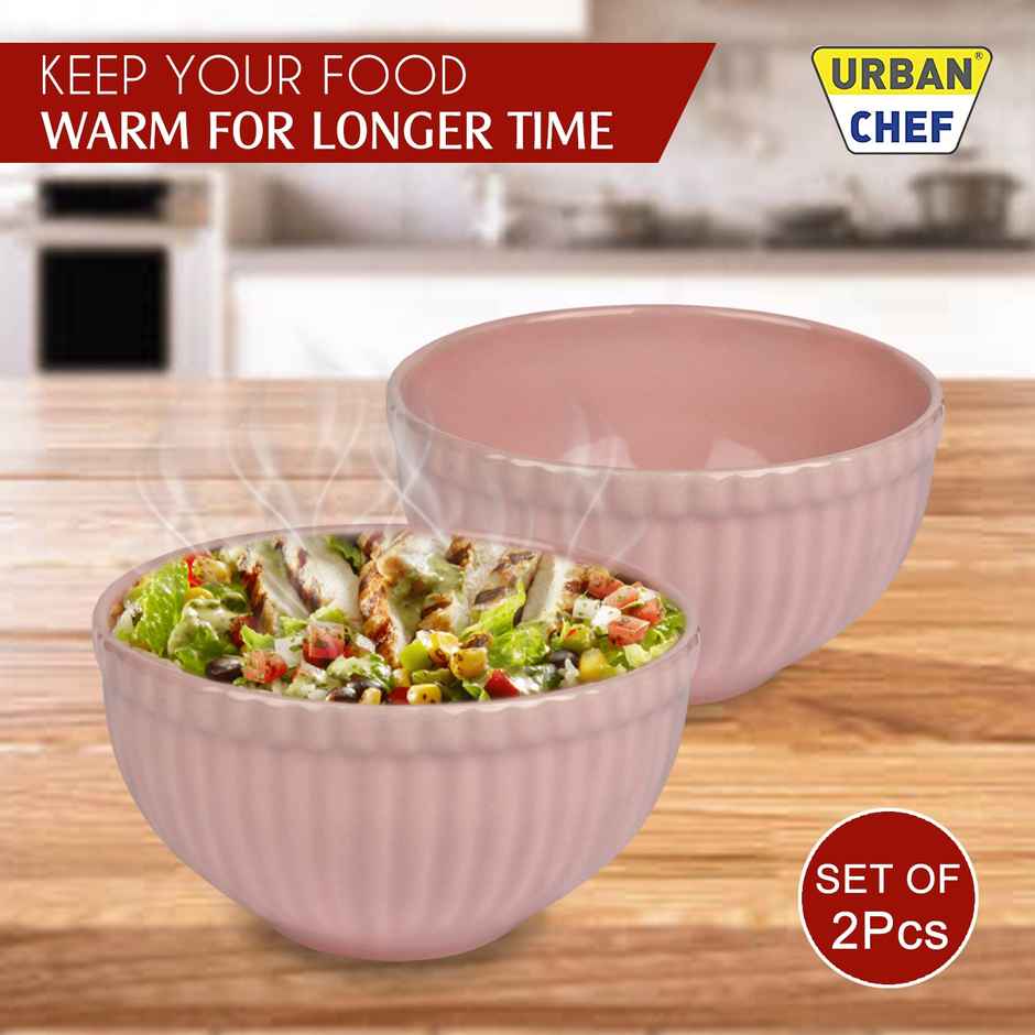 Urban Chef Listra Ceramic Bowl - Peach 2 Pcs | Set of 2 - 550 Each