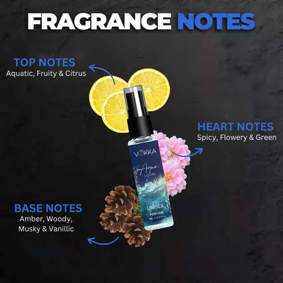 Vokka Pocket Perfume Aqua Unisex Long Lasting Aqua Woody Musky