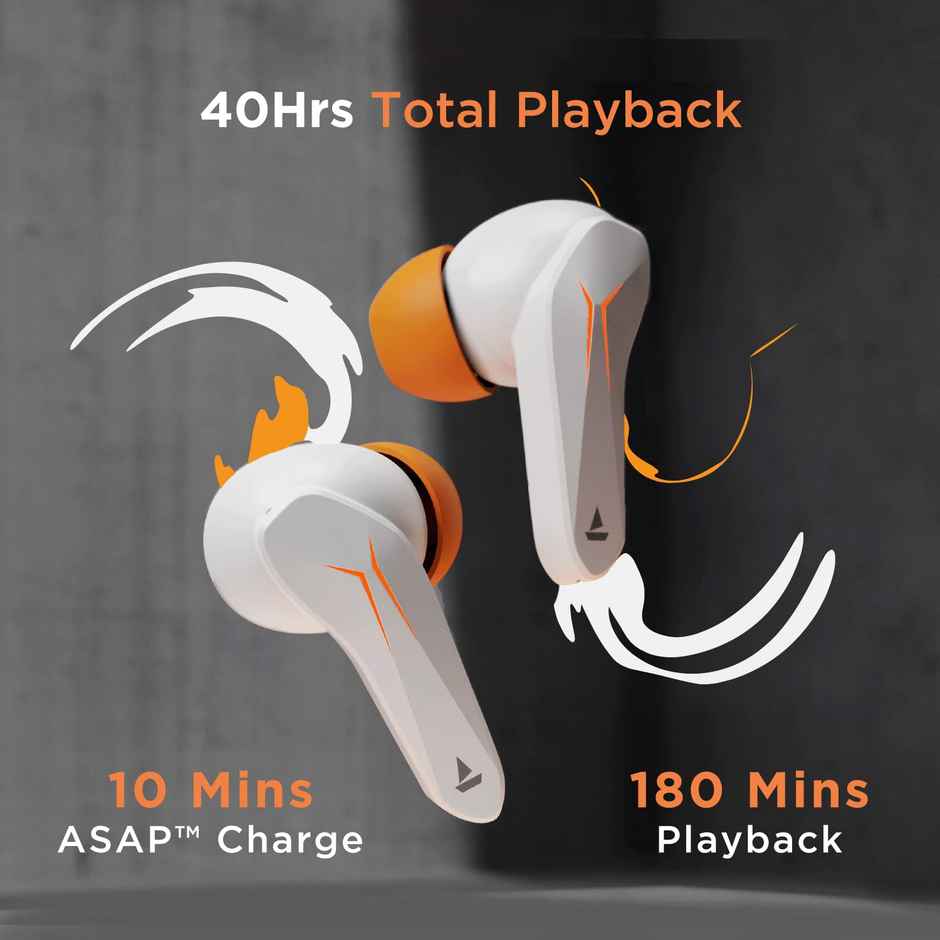 boAt Immortal 121 TWS Earbuds with Beast Mode(40ms Low Latency) for Gaming, 40H Playtime, Blazing LEDs, Quad Mics ENx, Boat Signature Sound, ASAP Charge - White Sabre
