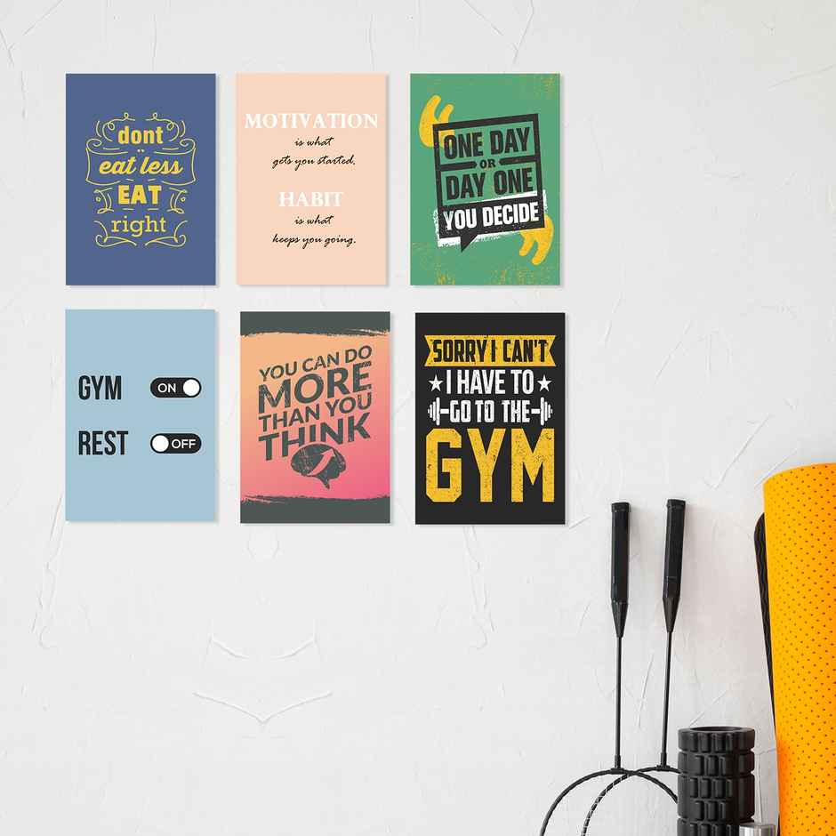 Paper Plane Design Motivational Gym Workout Posters For Wall | Set Of 6 | Size 29 x 21 cm | D9