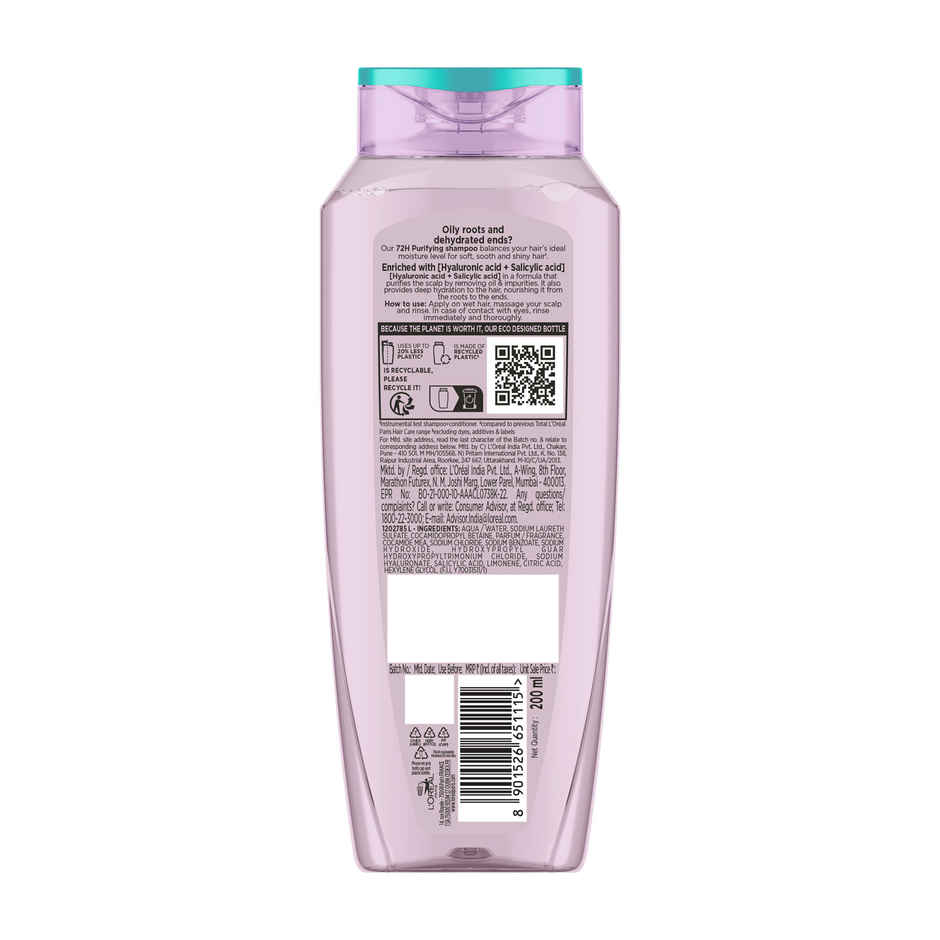 L'Oreal Paris Hyaluron Pure 72H Purifying Shampoo For Fresh Scalp & Hydrated Hair