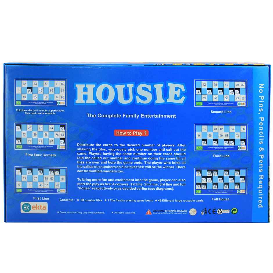 Ekta Housie Deluxe Educational Board Game With 48 Reusable Cards & Tile Fixable Family Board Game