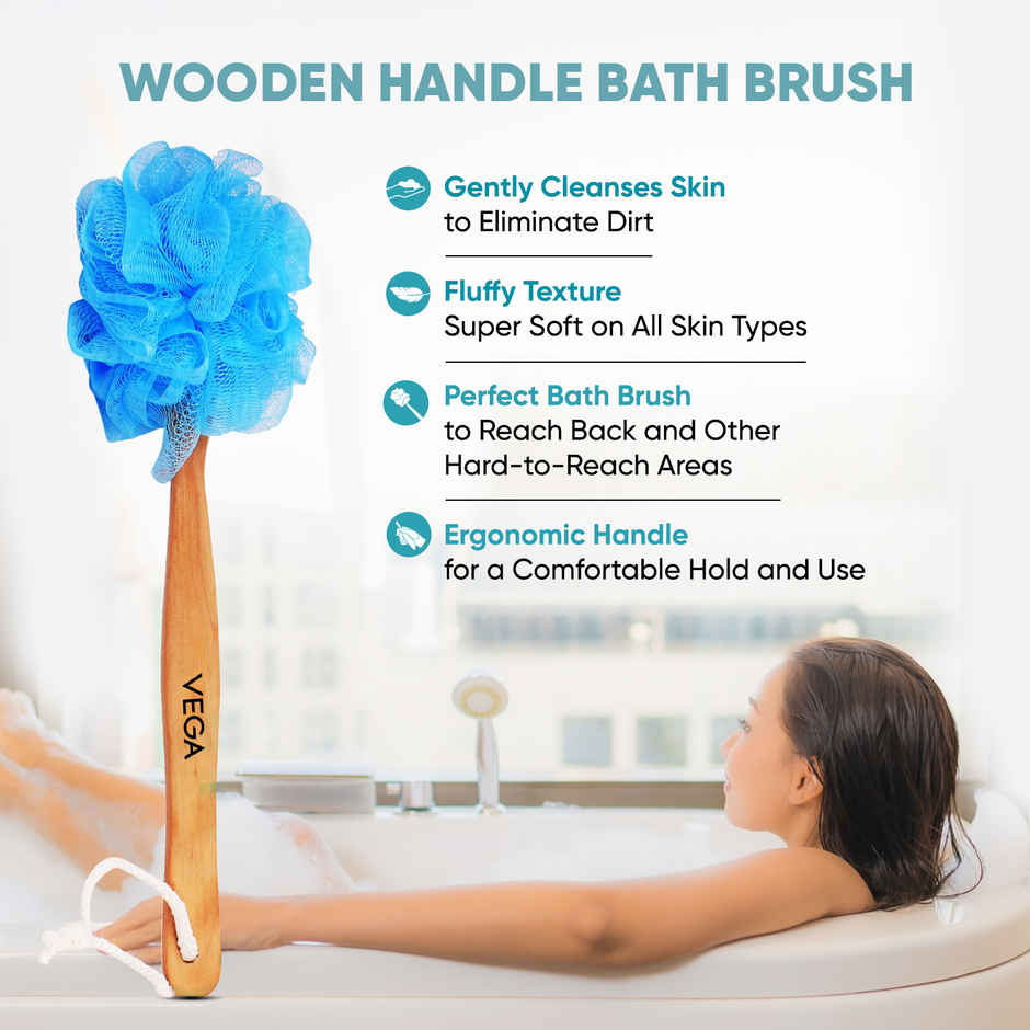 VEGA Soft Bristle Bath Brush With Ergonomic Handle | Plastic | Color May Vary