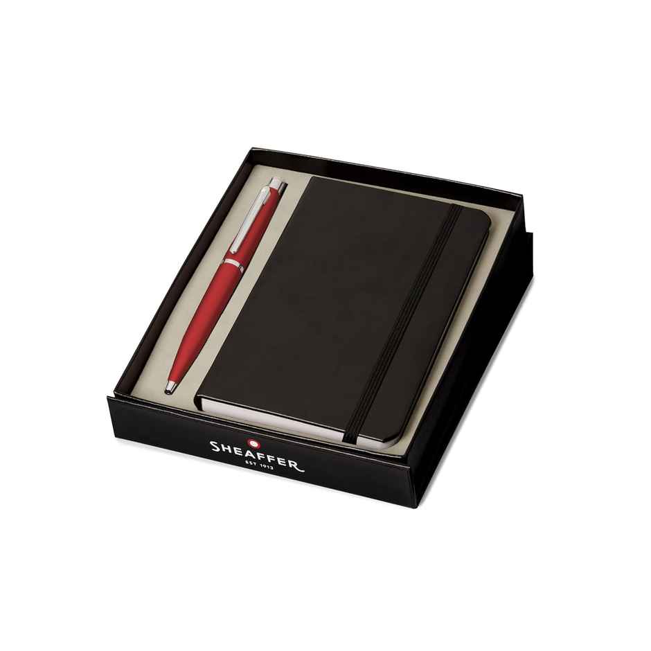 Sheaffer VFM Gift Set G9403 Ballpoint Pen | Chrome Plated Trims | Excessive Red with Small Notebook