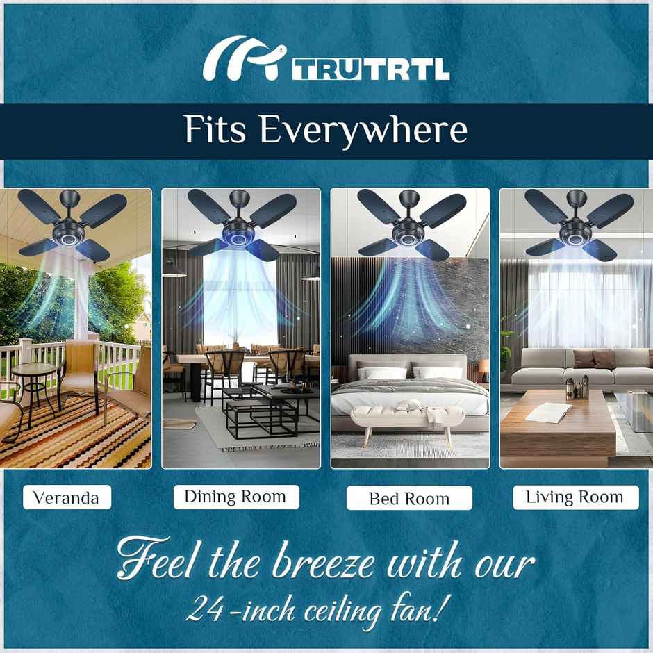 truTRTL Wave Ceiling Fan, 600Mm/24 Inch, High-Speed, Energy Saving,Durable & Stylish, Metallic Blue