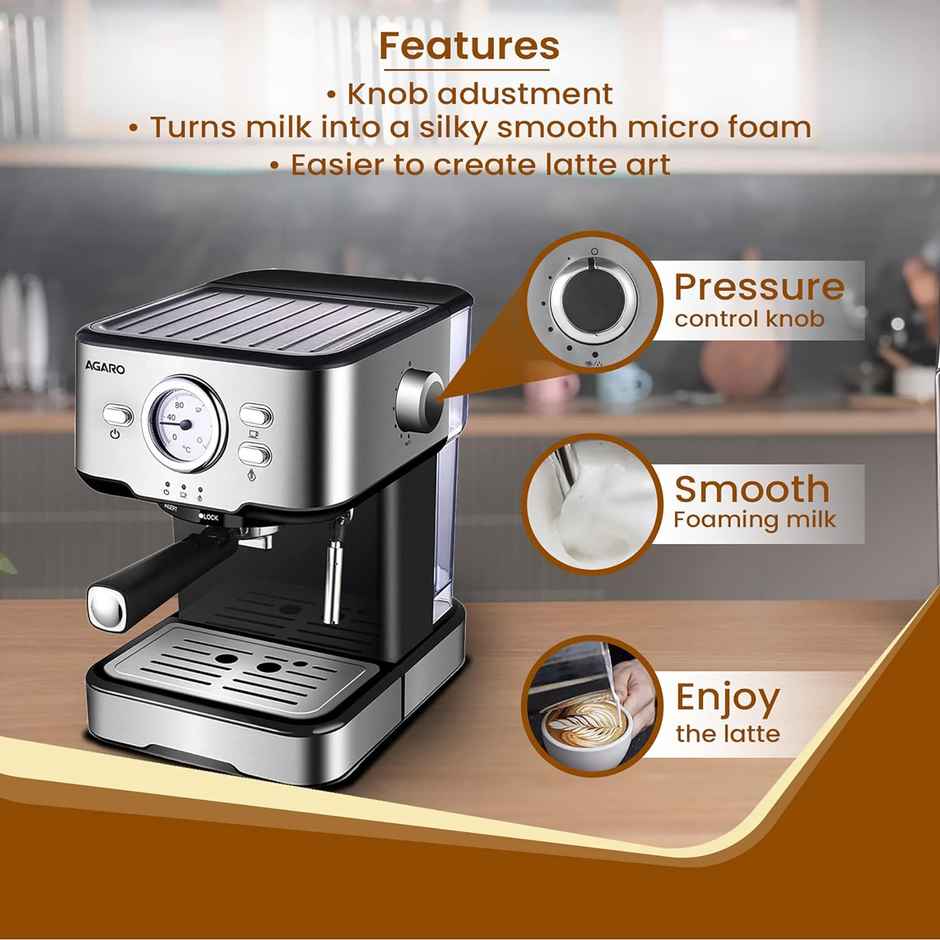 Agaro Imperial Espresso Coffee Maker 15 Bars Espresso, Cappuccino, Steam Espresso Maker For Home