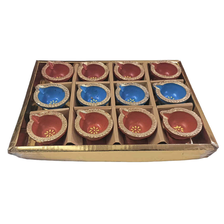 Designer Clay Diya | Pack Of 12 | Assorted | Pichai
