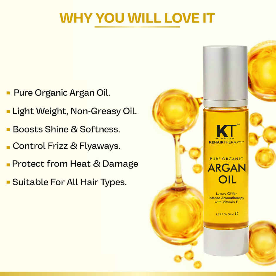 KT Professional Pure Organic Argan Oil Hair Serum with Vitamin E
