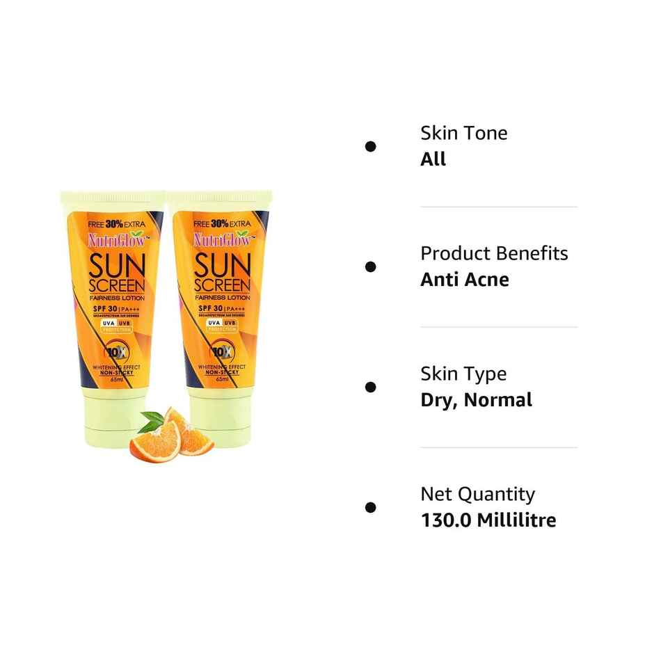 NutriGlow Sunscreen Fairness Lotion SPF 30 & PA+++ | Non Greasy & Water Resistant | Broad Spectrum