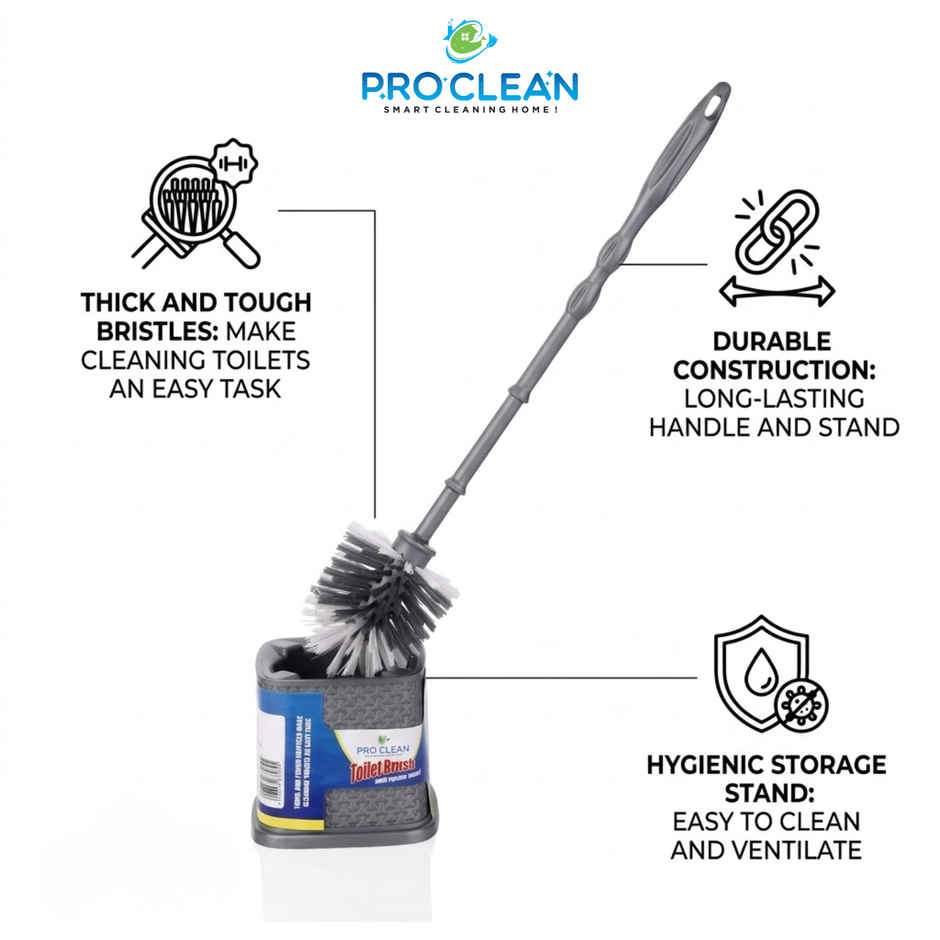 Proclean Round Toilet Brush with Square Holder Stand | Colour May Vary