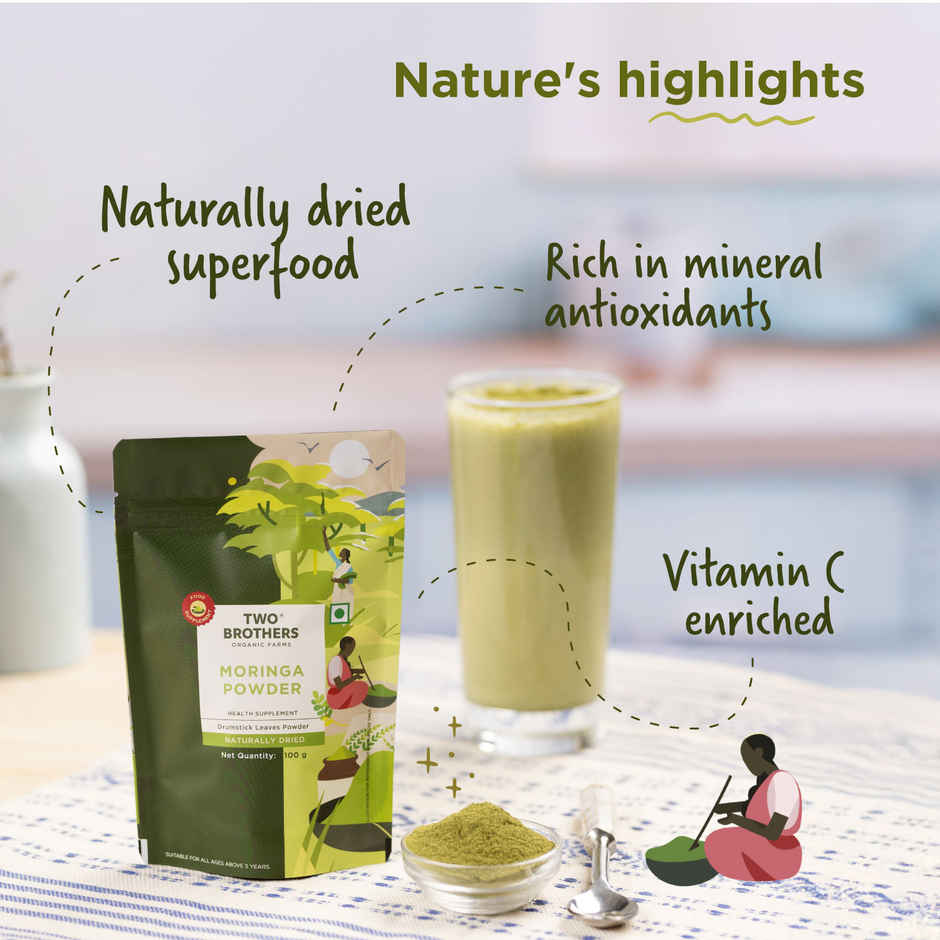 Two Brothers Moringa Powder, Chemical-Free Lab-Tested