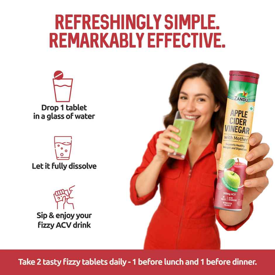 Zandu Apple Cider Vinegar ACV Effervescent Tablets