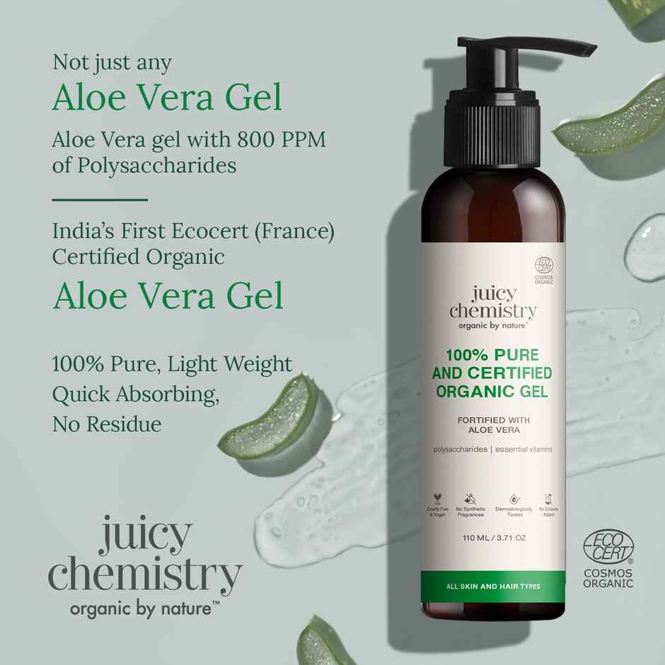 Juicy Chemistry Organic Aloe Vera Gel | Multipurpose Gel for Face | Hair & Body