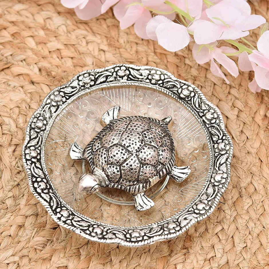 Perpetual Feng Shui Tortoise Showpiece | Silver Coated | Turtle Vastu Gift | Home Decoration
