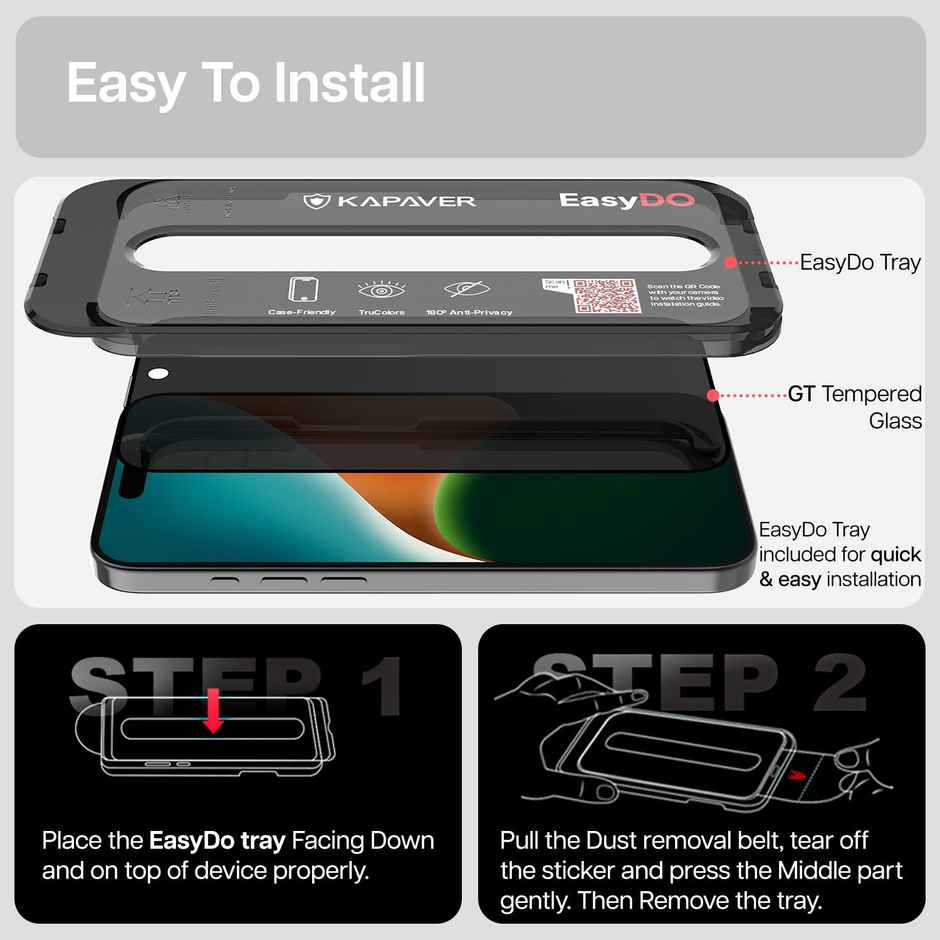 Kapaver Iphone 16 Pro Max Easy Do Tempered Glass Screen Protector Guard|Gt Series |Privacy - 1 Pack