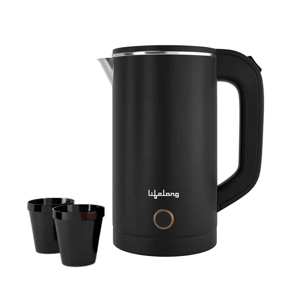 Lifelong Electric Kettle, 600W Cool Touch 2 Cups Auto Shut-Off, Stainless Steel Body |Black - 0.8 L