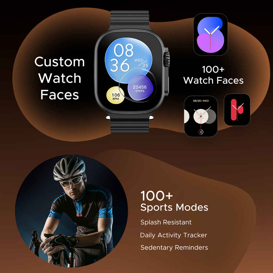boAt Wave Aura Smartwatch | 1.96" HD Display, 100+ Sports Modes, Functional Crown, BT Calling - Active Black