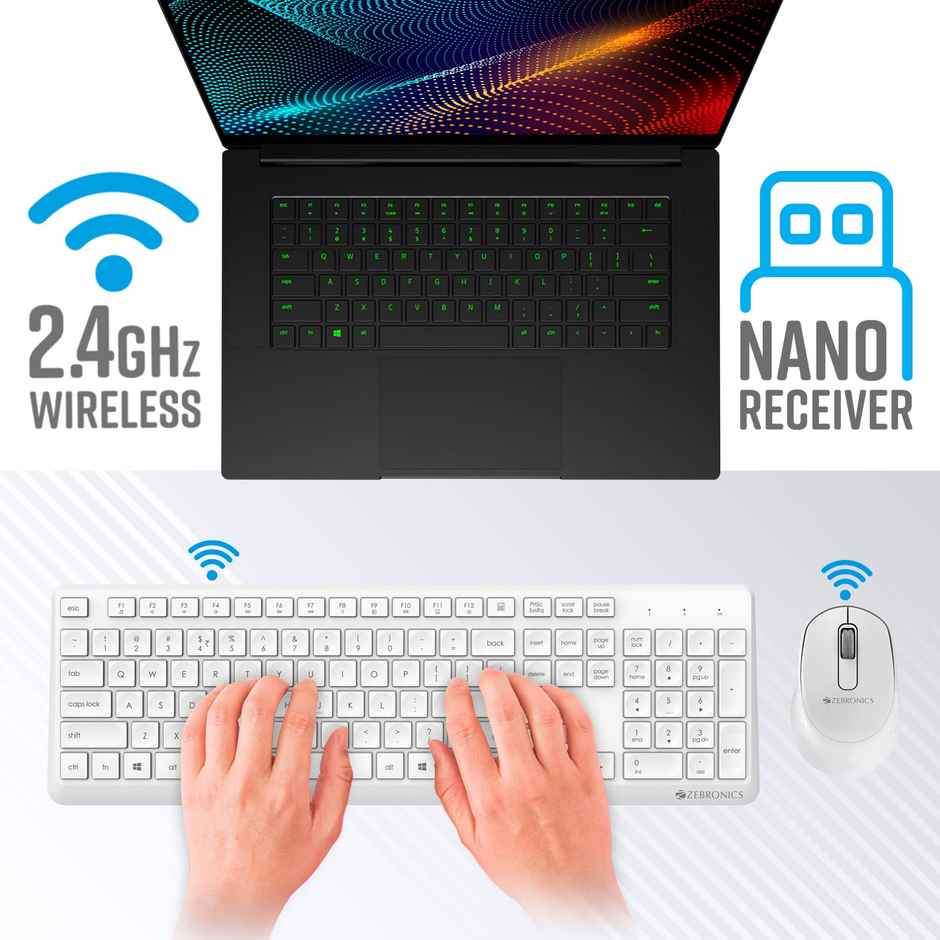 Zebronics Companion 200 Wireless Combo With Silent Operation Mouse, Full Size Keyboard (White)