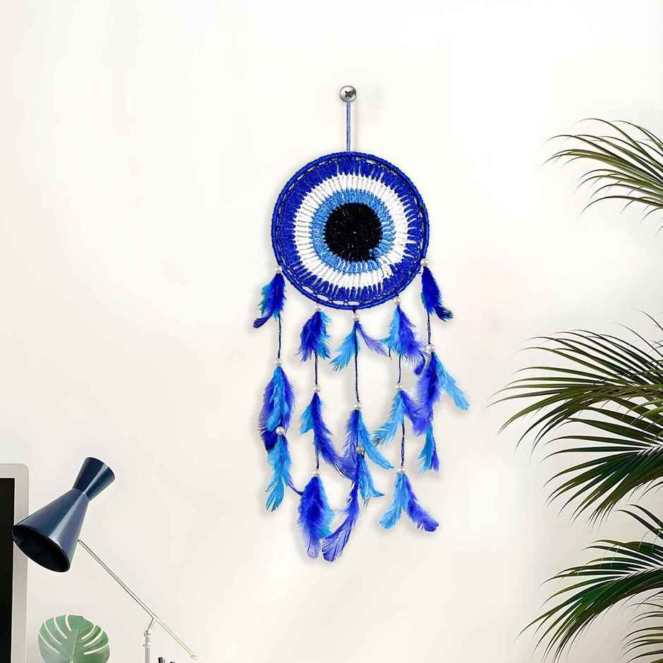 Urbanfix Evil Eye Dream Catcher for Bedroom, Car & Home Decor | Wall Hanging Wind Chime Blue