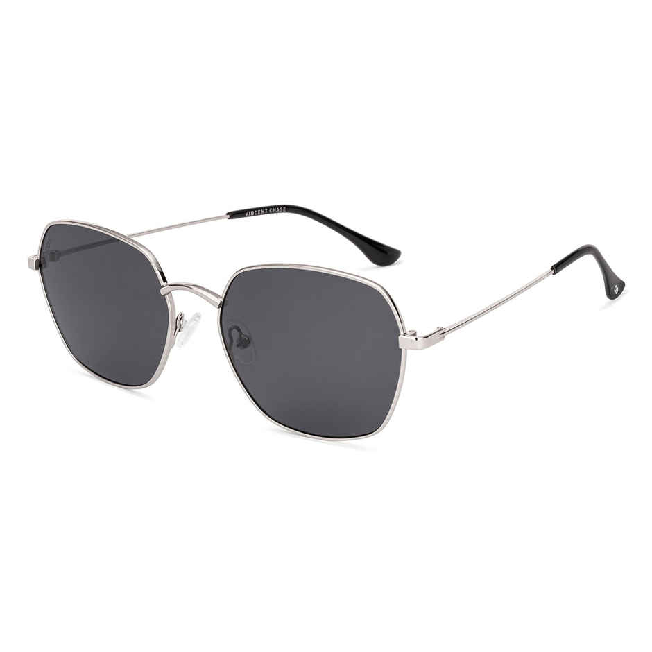 Vincent Chase by Lenskart Unisex Polarized Geometric Sunglasses | Medium | Silver & Grey